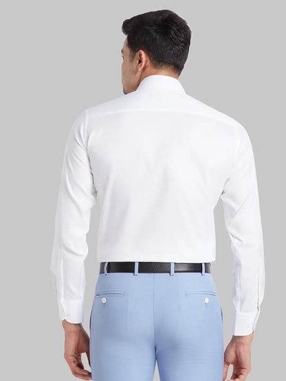 Men White Luxus Fit Structure  Cotton Full Sleeve Regular Collar Shirts