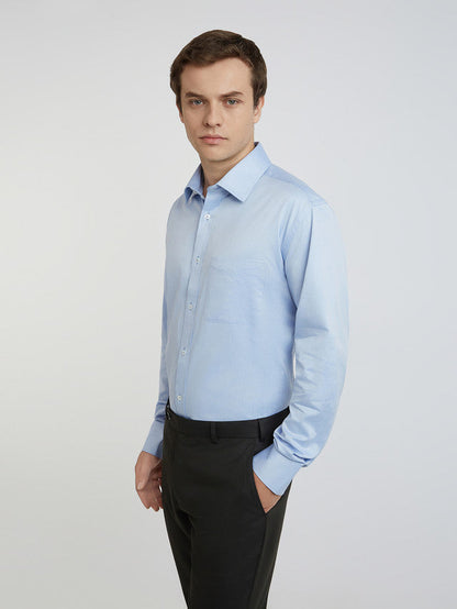 Park Avenue Blue Solid Luxus Fit Full Sleeve Cotton Shirt