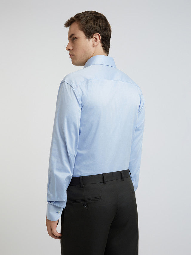 Park Avenue Blue Solid Luxus Fit Full Sleeve Cotton Shirt