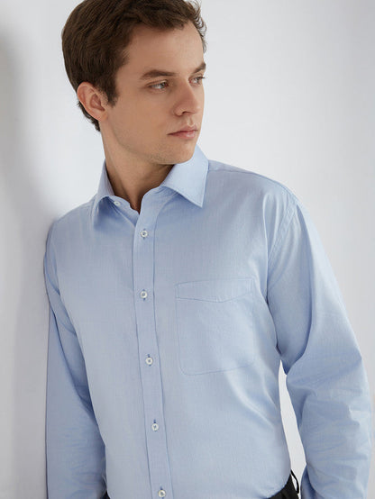 Park Avenue Blue Solid Luxus Fit Full Sleeve Cotton Shirt