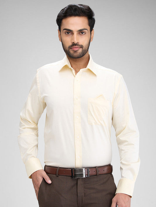 Park Avenue Yellow Solid Luxus Fit Full Sleeve Cotton Shirt