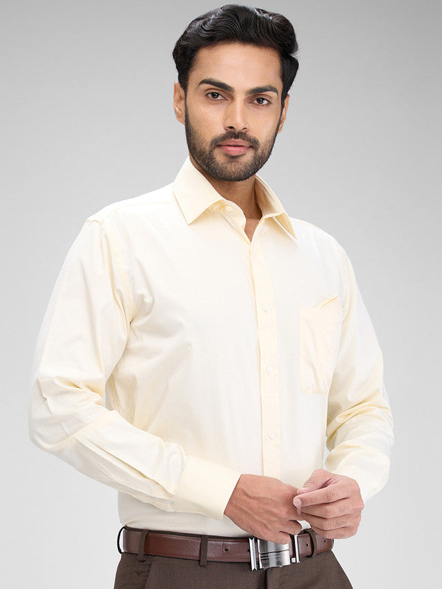 Park Avenue Yellow Solid Luxus Fit Full Sleeve Cotton Shirt