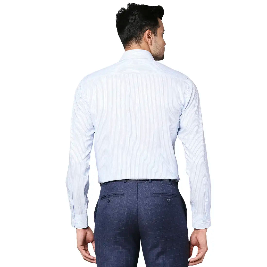 Men Blue Regular Fit Stripe Cotton Full Sleeve Ainsley Collar Shirts