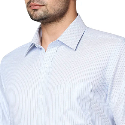 Men Blue Regular Fit Stripe Cotton Full Sleeve Ainsley Collar Shirts