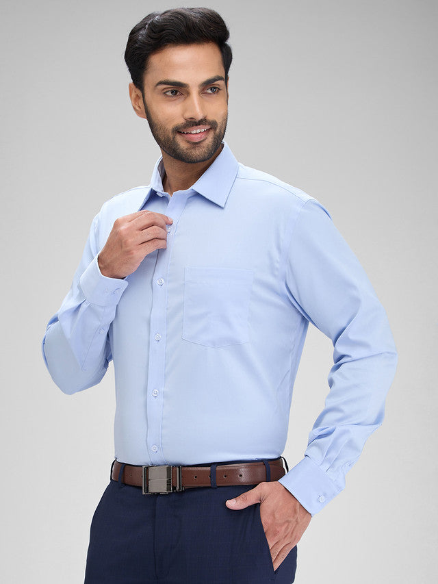 Park Avenue Blue Solid Regular Fit Full Sleeve Cotton Shirt