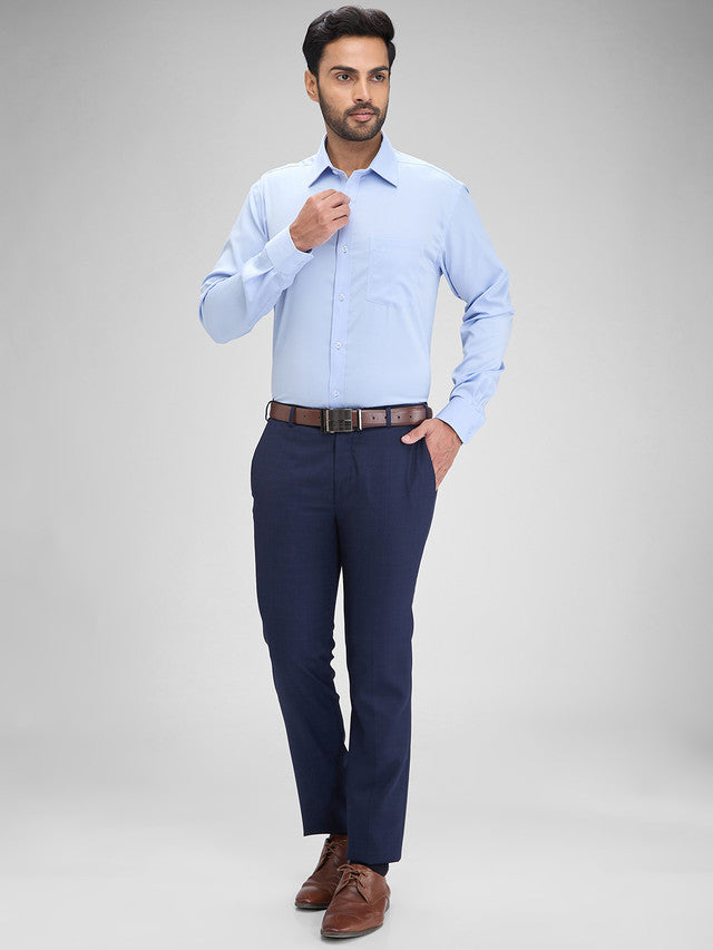 Park Avenue Blue Solid Regular Fit Full Sleeve Cotton Shirt
