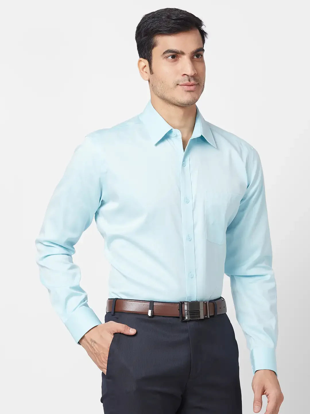 Park Avenue Men Blue Solid Regular Fit Cotton Formal Shirt