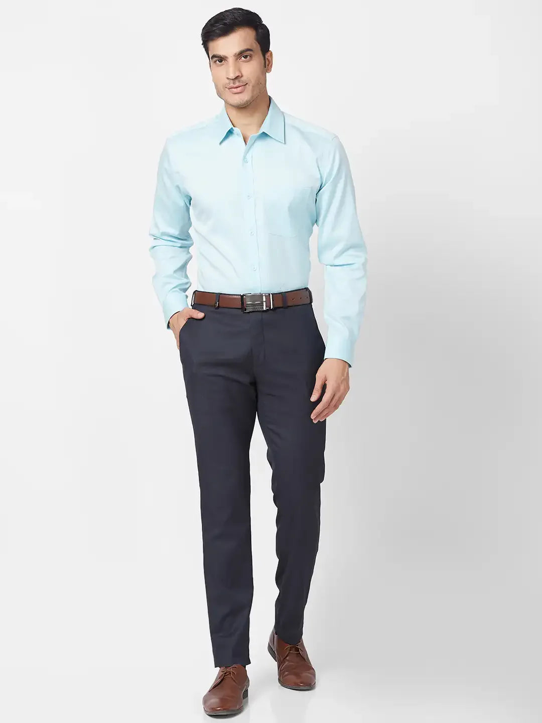 Park Avenue Men Blue Solid Regular Fit Cotton Formal Shirt