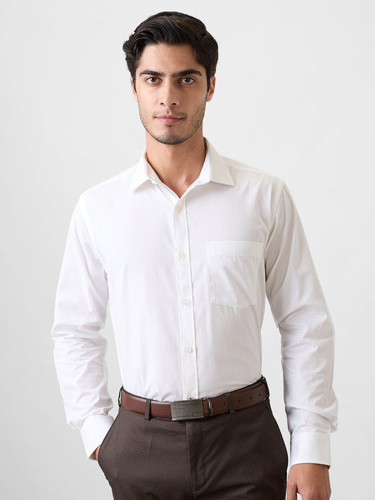 Park Avenue Men White Plain Regular Fit Cotton Blend Shirt