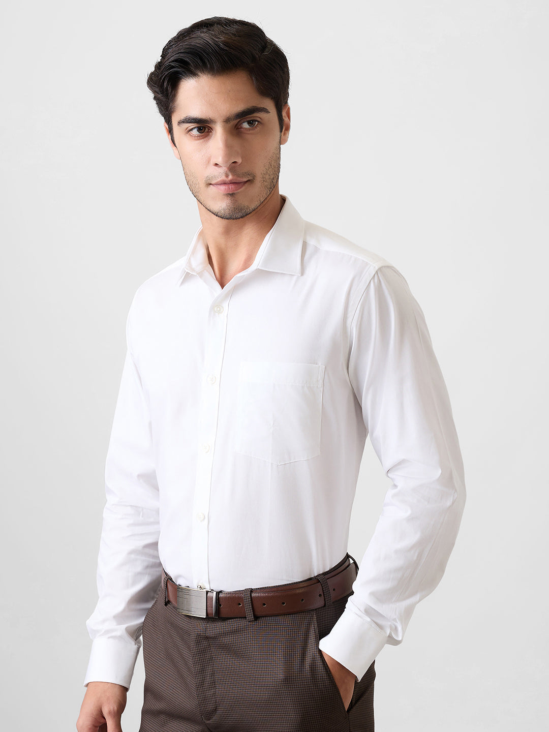 Park Avenue Men White Plain Regular Fit Cotton Blend Shirt