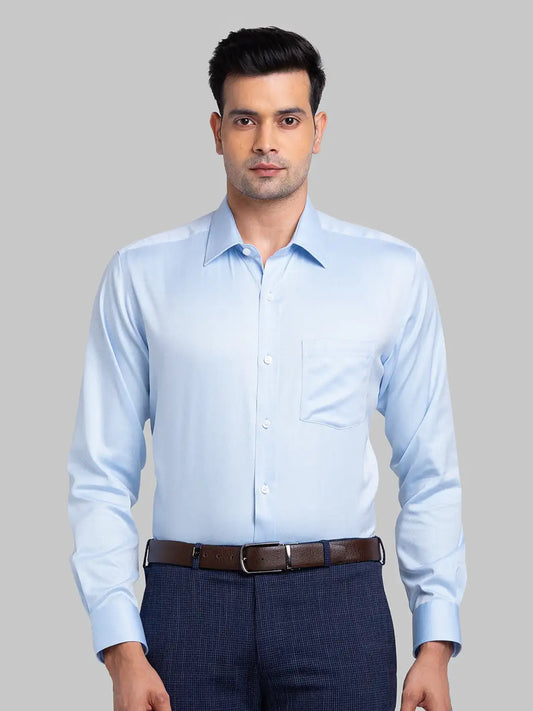 Men Blue Regular Fit Structure Cotton Full Sleeve Ainsley Collar Shirts