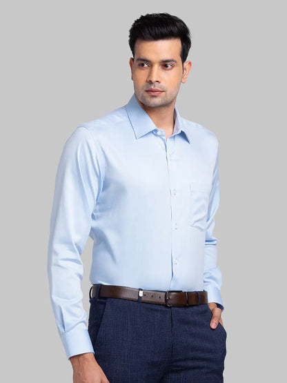 Men Blue Regular Fit Structure Cotton Full Sleeve Ainsley Collar Shirts