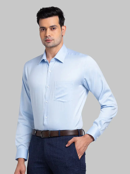 Men Blue Regular Fit Structure Cotton Full Sleeve Ainsley Collar Shirts