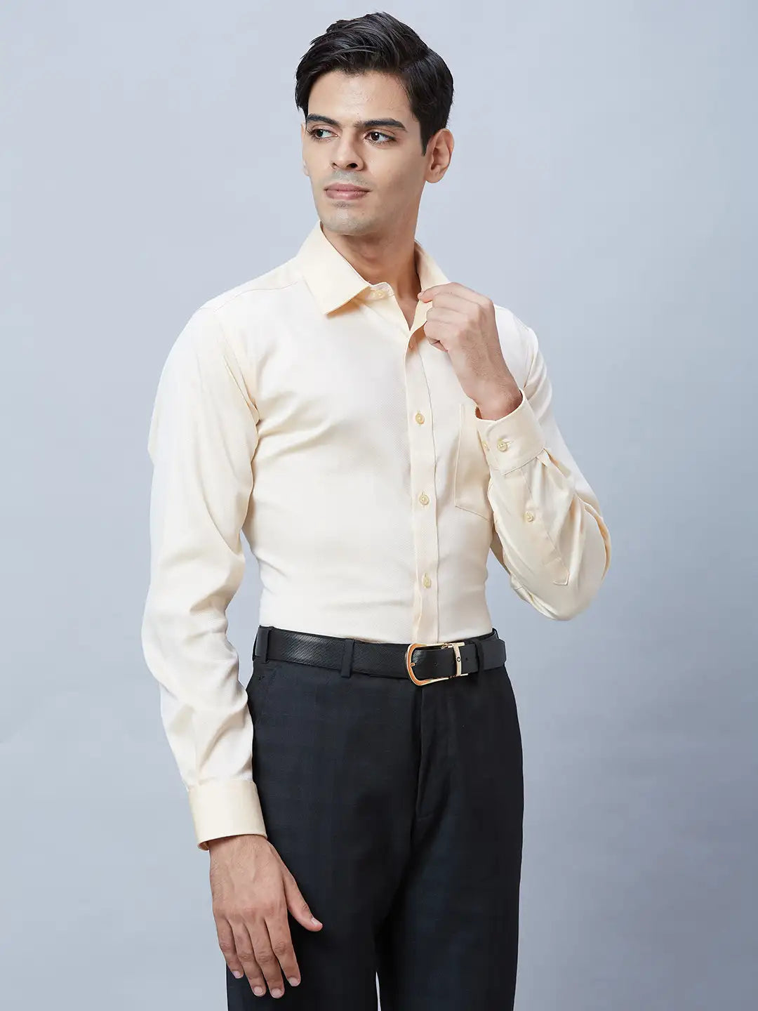 Park Avenue Men Yellow Structured Regular Fit Cotton Formal Shirt