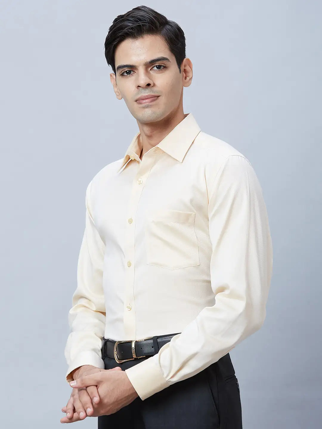 Park Avenue Men Yellow Structured Regular Fit Cotton Formal Shirt