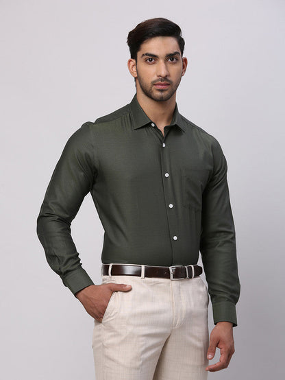 Park Avenue Green Structure Regular Fit Cotton Formal Shirt