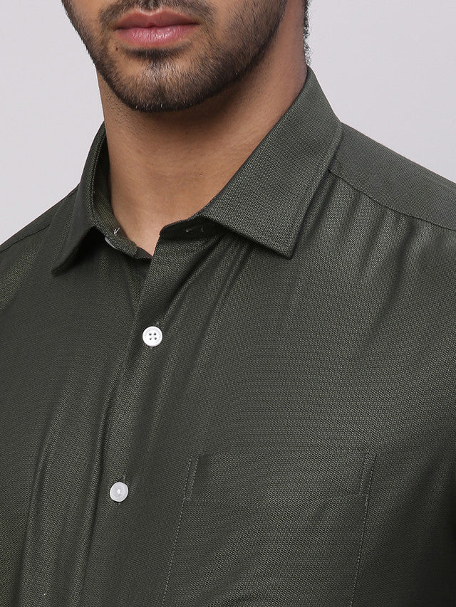 Park Avenue Green Structure Regular Fit Cotton Formal Shirt
