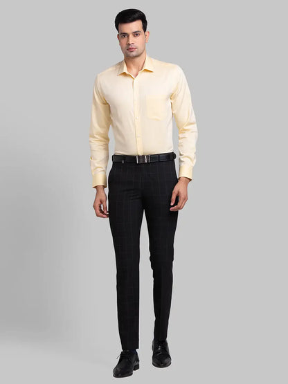 Men Yellow Regular Fit Structure Cotton Full Sleeve Shirts