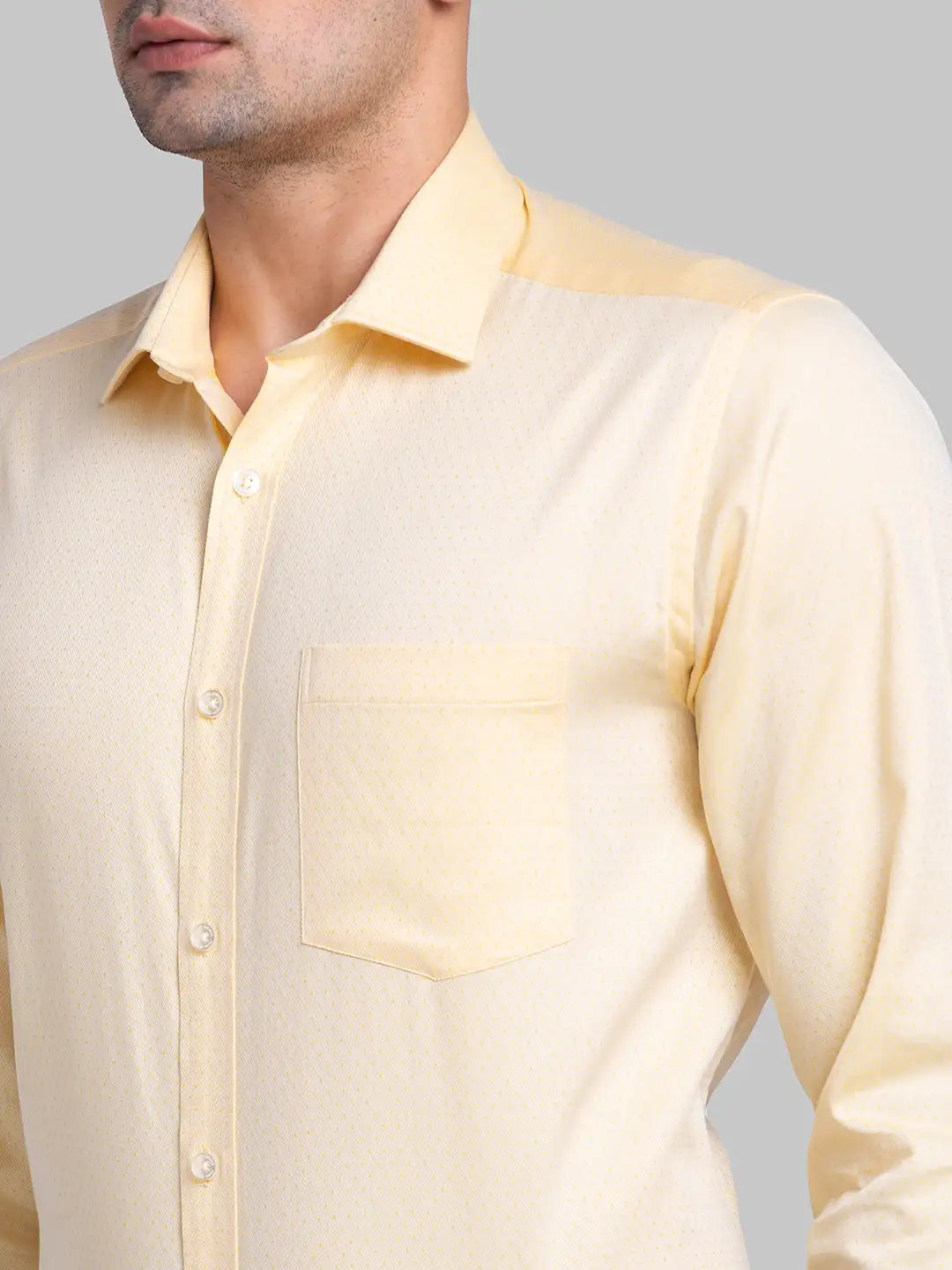 Men Yellow Regular Fit Structure Cotton Full Sleeve Shirts