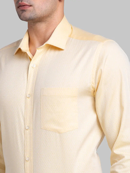 Men Yellow Regular Fit Structure Cotton Full Sleeve Shirts