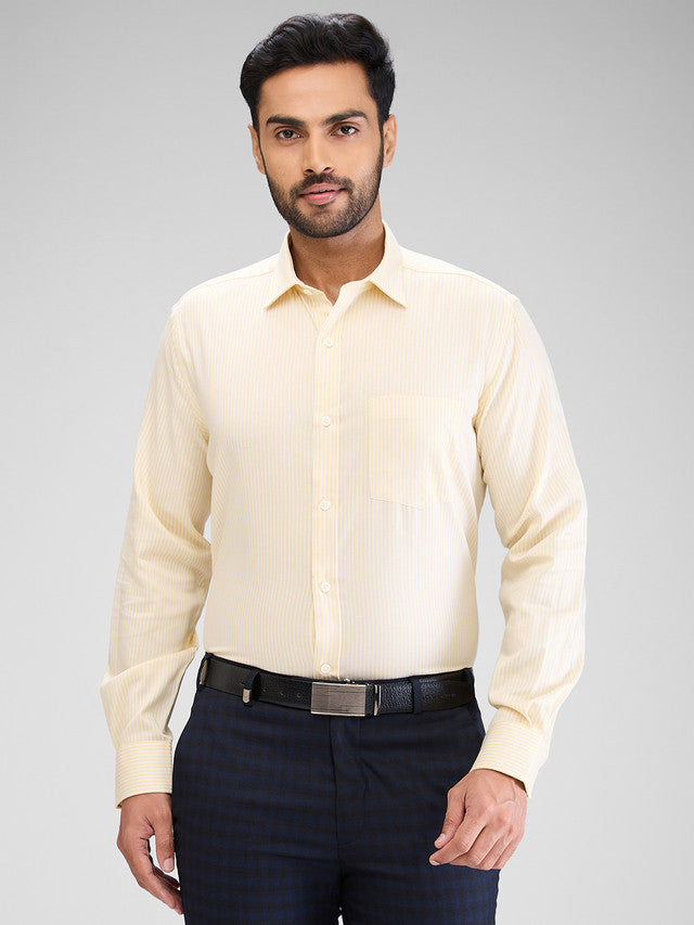 Park Avenue Yellow Stripe Regular Fit Cotton Formal Shirt