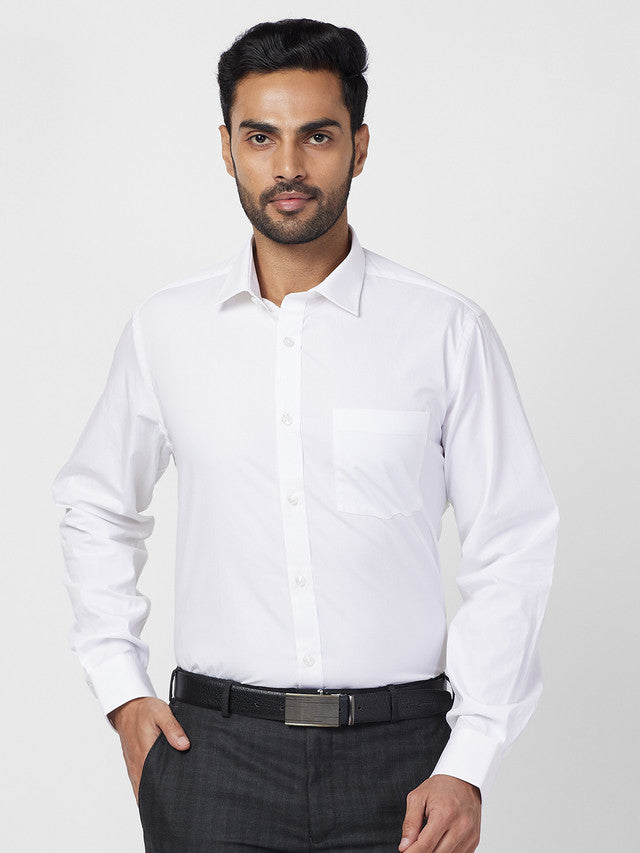 Park Avenue White Solid Regular Fit Cotton Formal Shirt