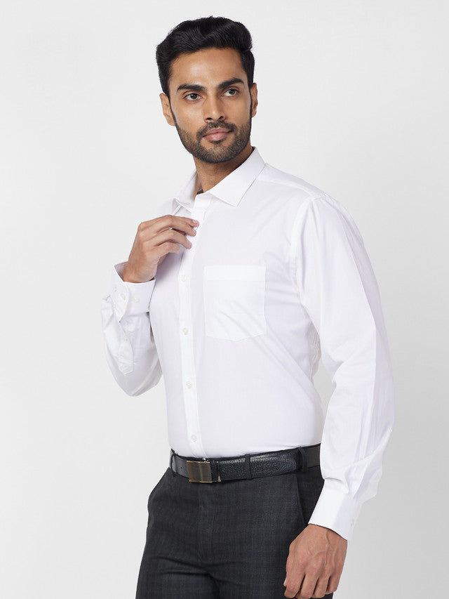 Park Avenue White Solid Regular Fit Cotton Formal Shirt