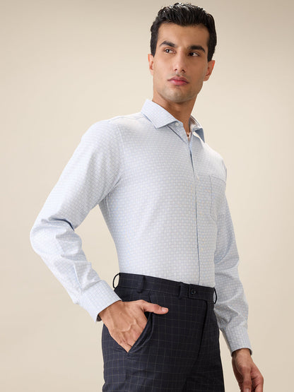 Park Avenue Men Green Checks Regular Fit Polyester Blend Full Sleeve Ainsley Collar Formal Shirt