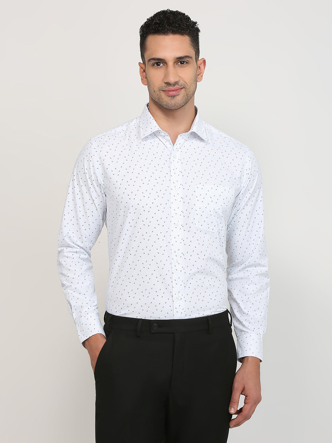 Park Avenue Men Blue Printed Regular Fit Polyester Blend Formal Shirt