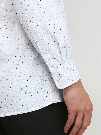 Park Avenue Men Blue Printed Regular Fit Polyester Blend Formal Shirt