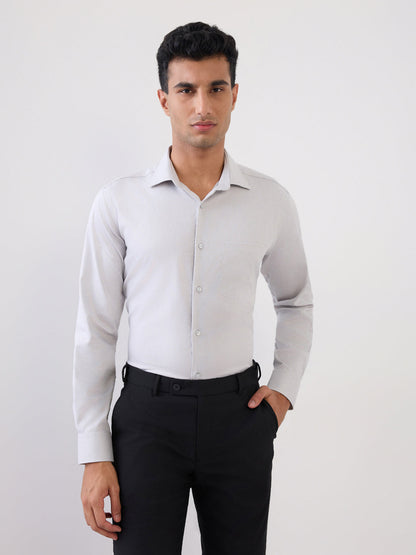 Park Avenue Men Grey Structure Regular Fit Cotton Full Sleeve Formal Shirt