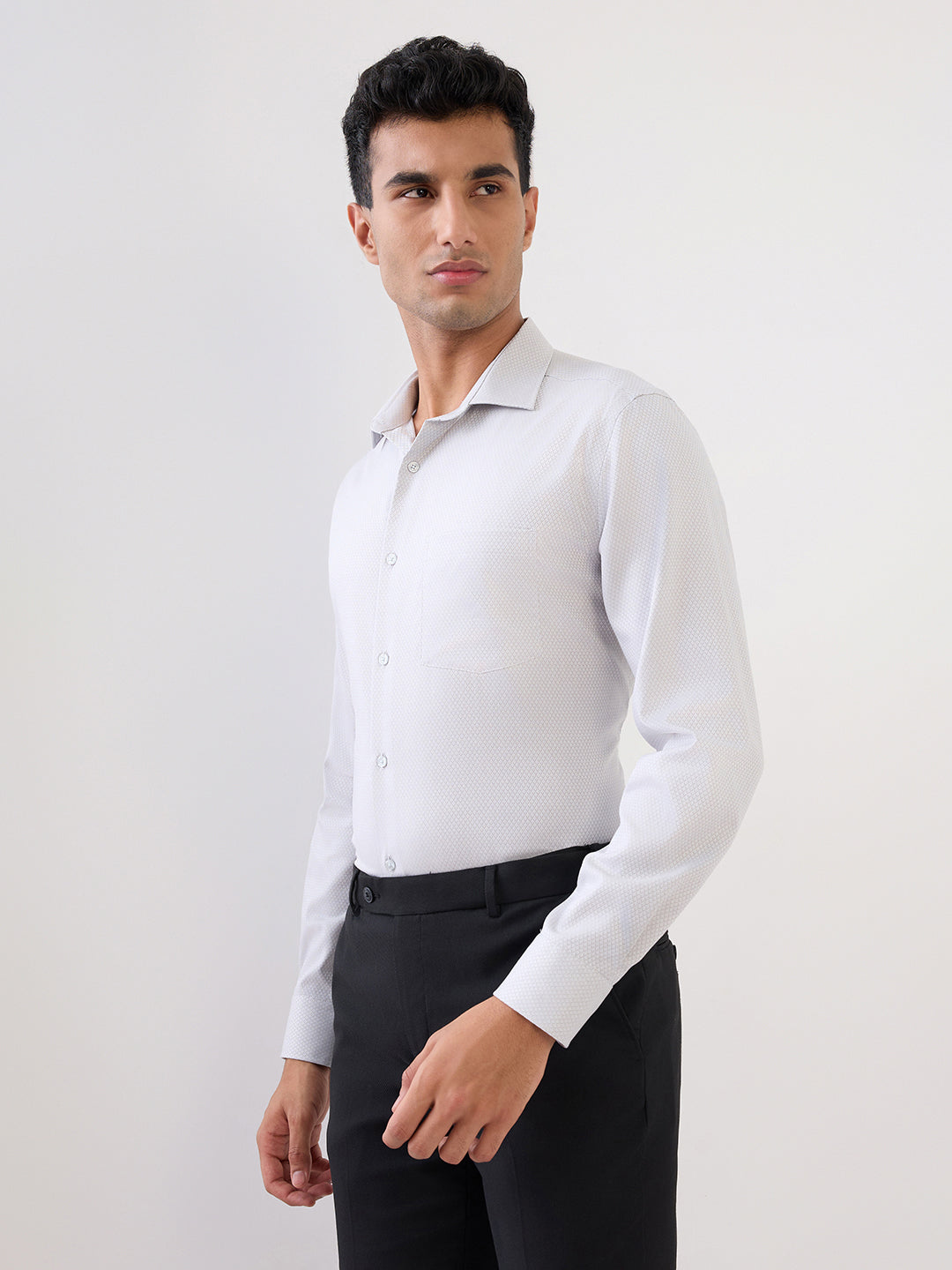 Park Avenue Men Grey Structure Regular Fit Cotton Full Sleeve Formal Shirt