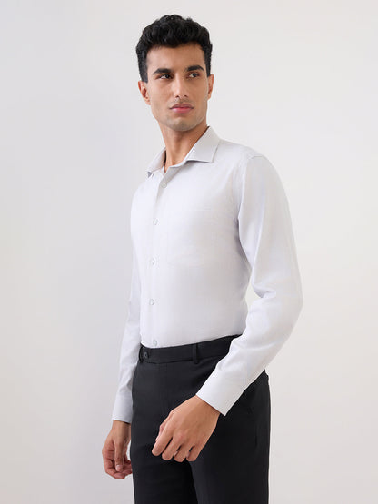 Park Avenue Men Grey Structure Regular Fit Cotton Full Sleeve Formal Shirt