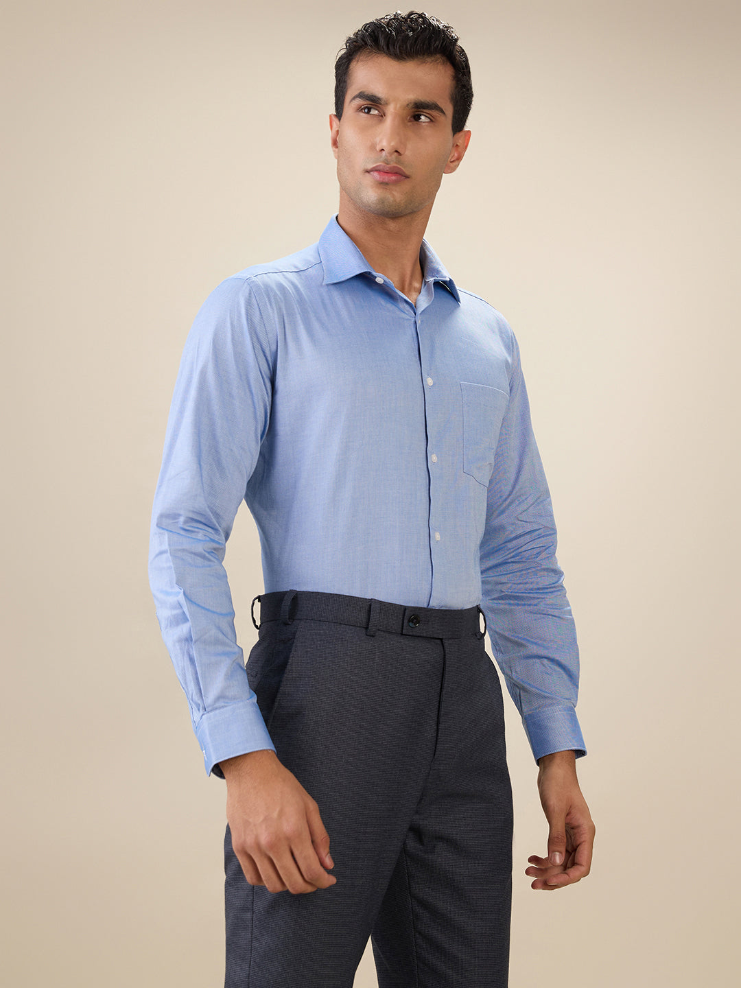 Park Avenue Men Blue Structure Regular Fit Cotton Full Sleeve Ainsley Collar Formal Shirt