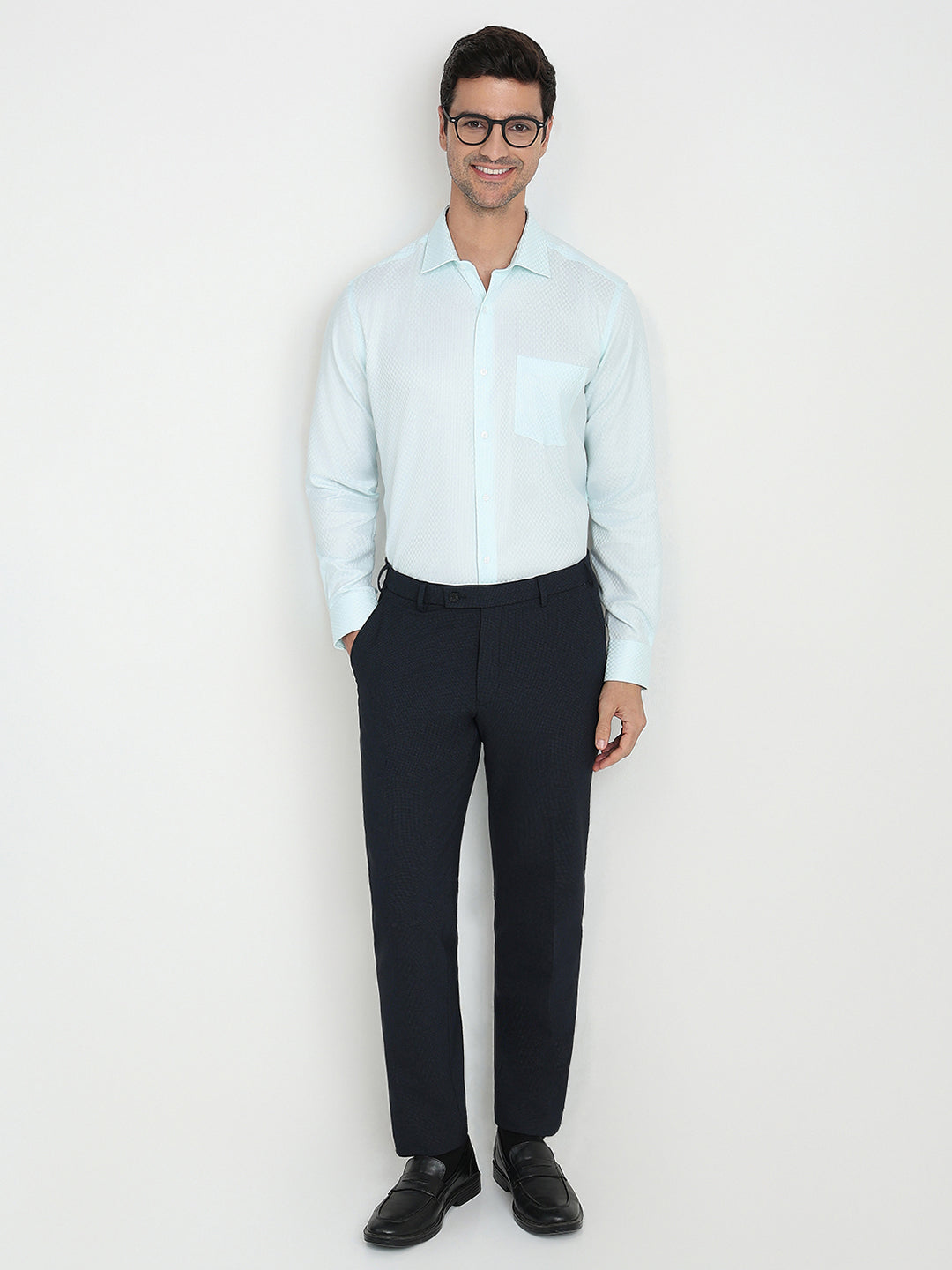 Park Avenue Men Blue Structure Regular Fit Cotton Full Sleeve Ainsley Collar Formal Shirt