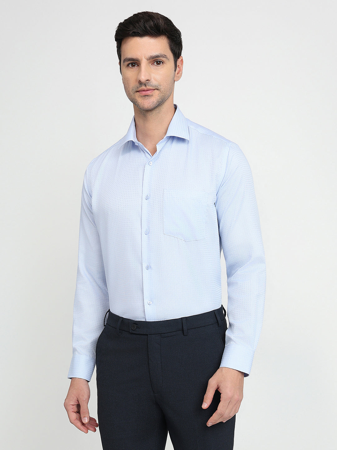 Park Avenue Men Blue Checks Regular Fit Cotton Full Sleeve Ainsley Collar Formal Shirt