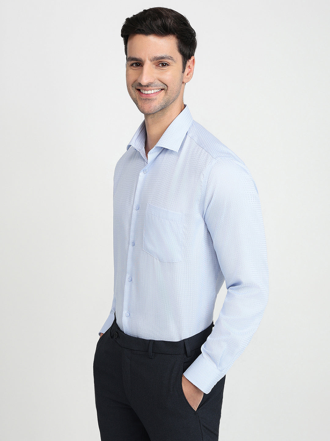 Park Avenue Men Blue Checks Regular Fit Cotton Full Sleeve Ainsley Collar Formal Shirt