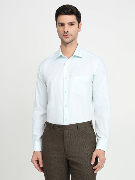 Park Avenue Men Blue Stripe Regular Fit Cotton Full Sleeve Ainsley Collar Formal Shirt