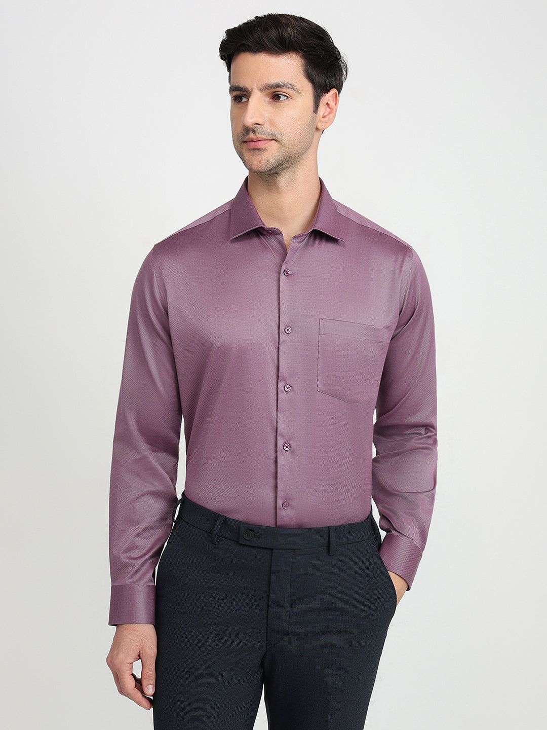 Park Avenue Men Purple Structure Regular Fit Cotton Blend Full Sleeve Ainsley Collar Formal Shirt