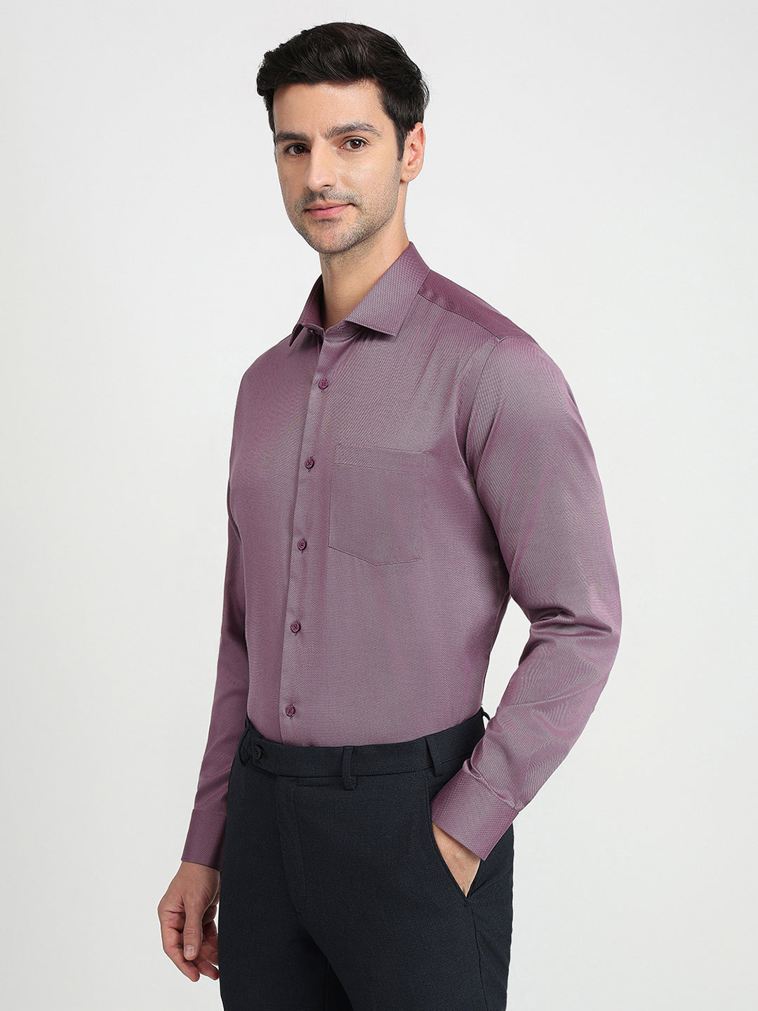 Park Avenue Men Purple Structure Regular Fit Cotton Blend Full Sleeve Ainsley Collar Formal Shirt