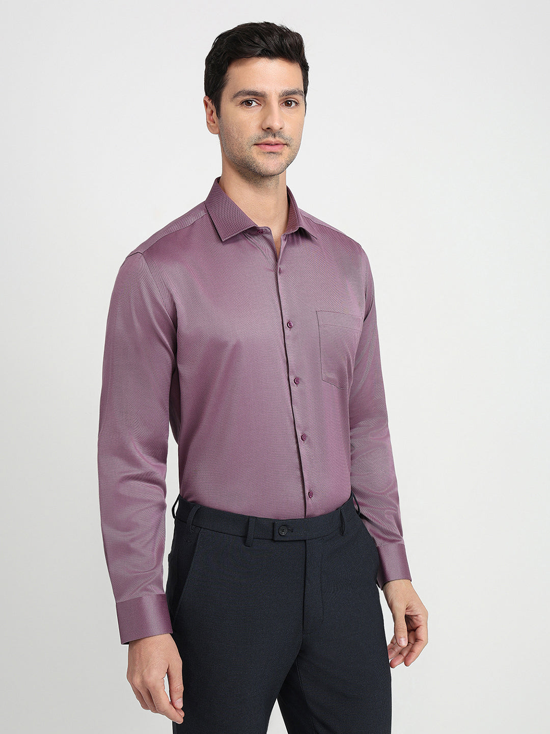 Park Avenue Men Purple Structure Regular Fit Cotton Blend Full Sleeve Ainsley Collar Formal Shirt