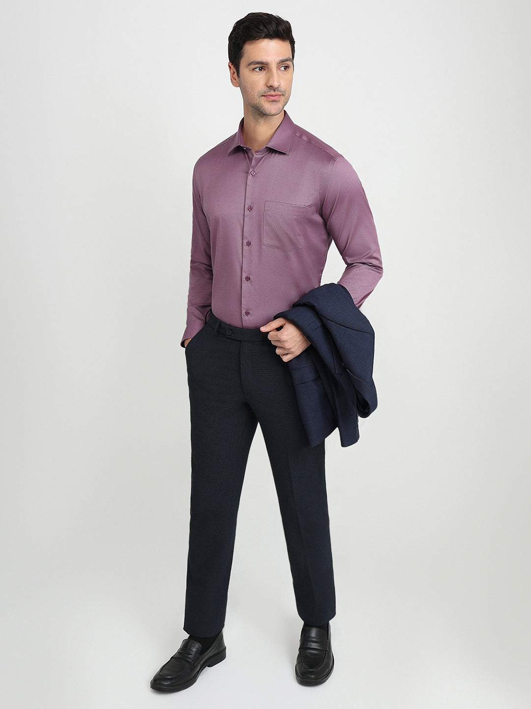 Park Avenue Men Purple Structure Regular Fit Cotton Blend Full Sleeve Ainsley Collar Formal Shirt