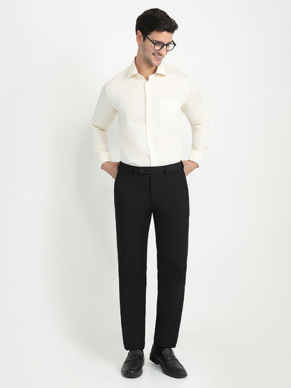 Park Avenue Men White Stripe Regular Fit Cotton Blend Full Sleeve Ainsley Collar Formal Shirt