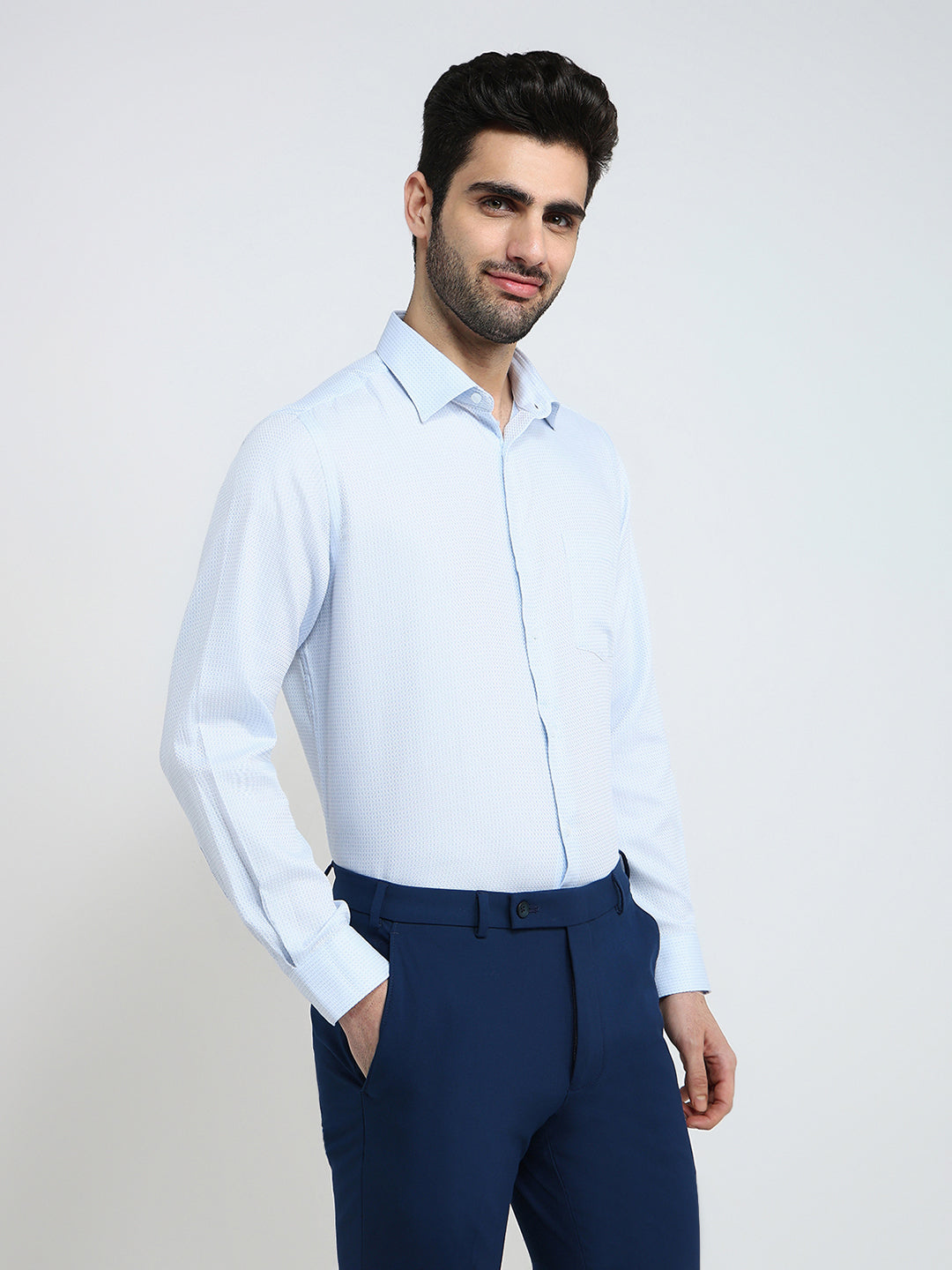 Park Avenue Men Blue Stripe Regular Fit Cotton Full Sleeve Formal Shirt