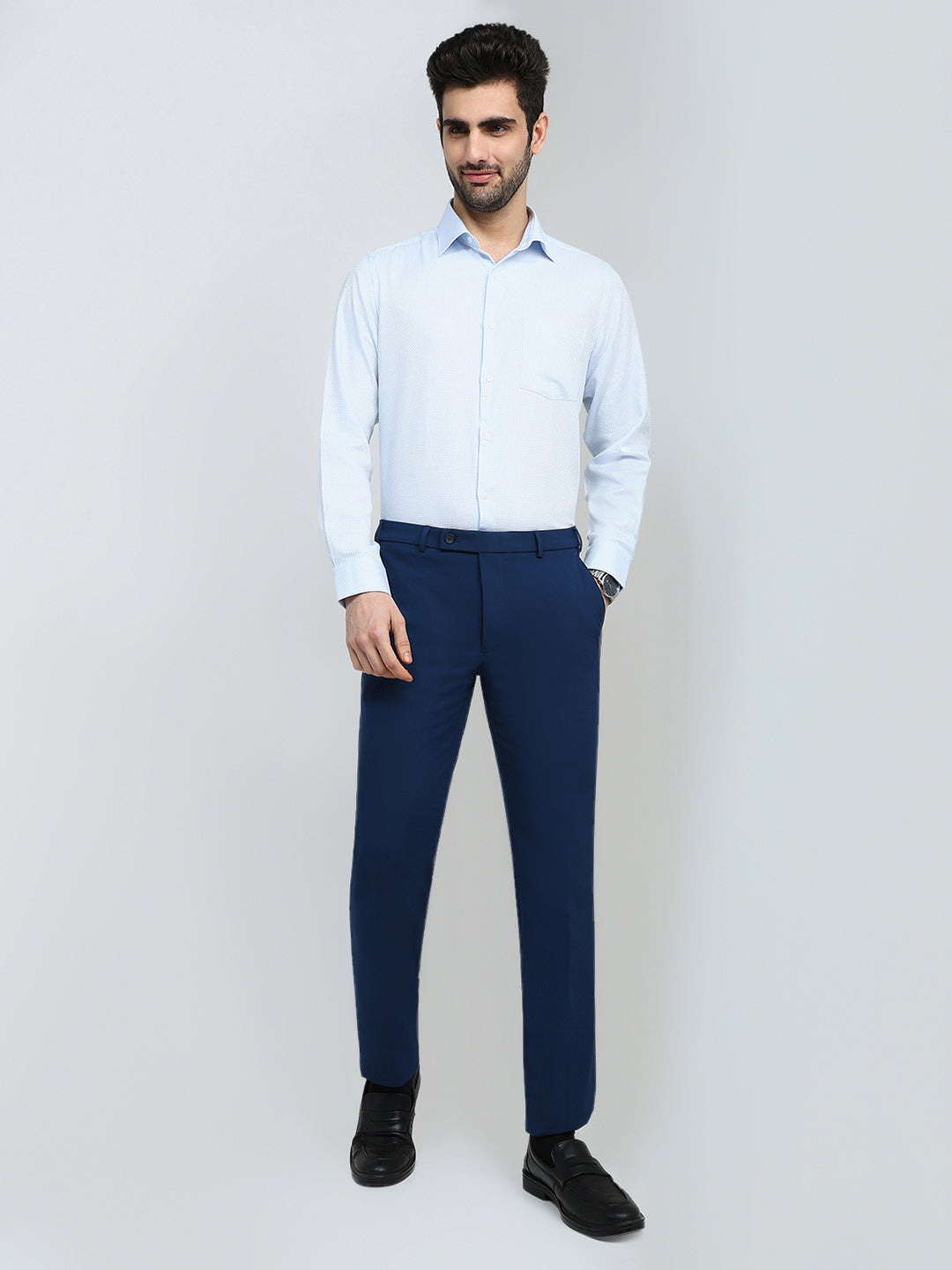 Park Avenue Men Blue Stripe Regular Fit Cotton Full Sleeve Formal Shirt