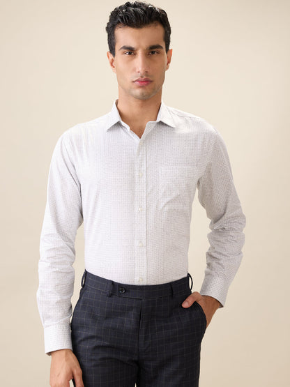 Park Avenue Men White Printed Regular Fit Cotton Full Sleeve Ainsley Collar Formal Shirt