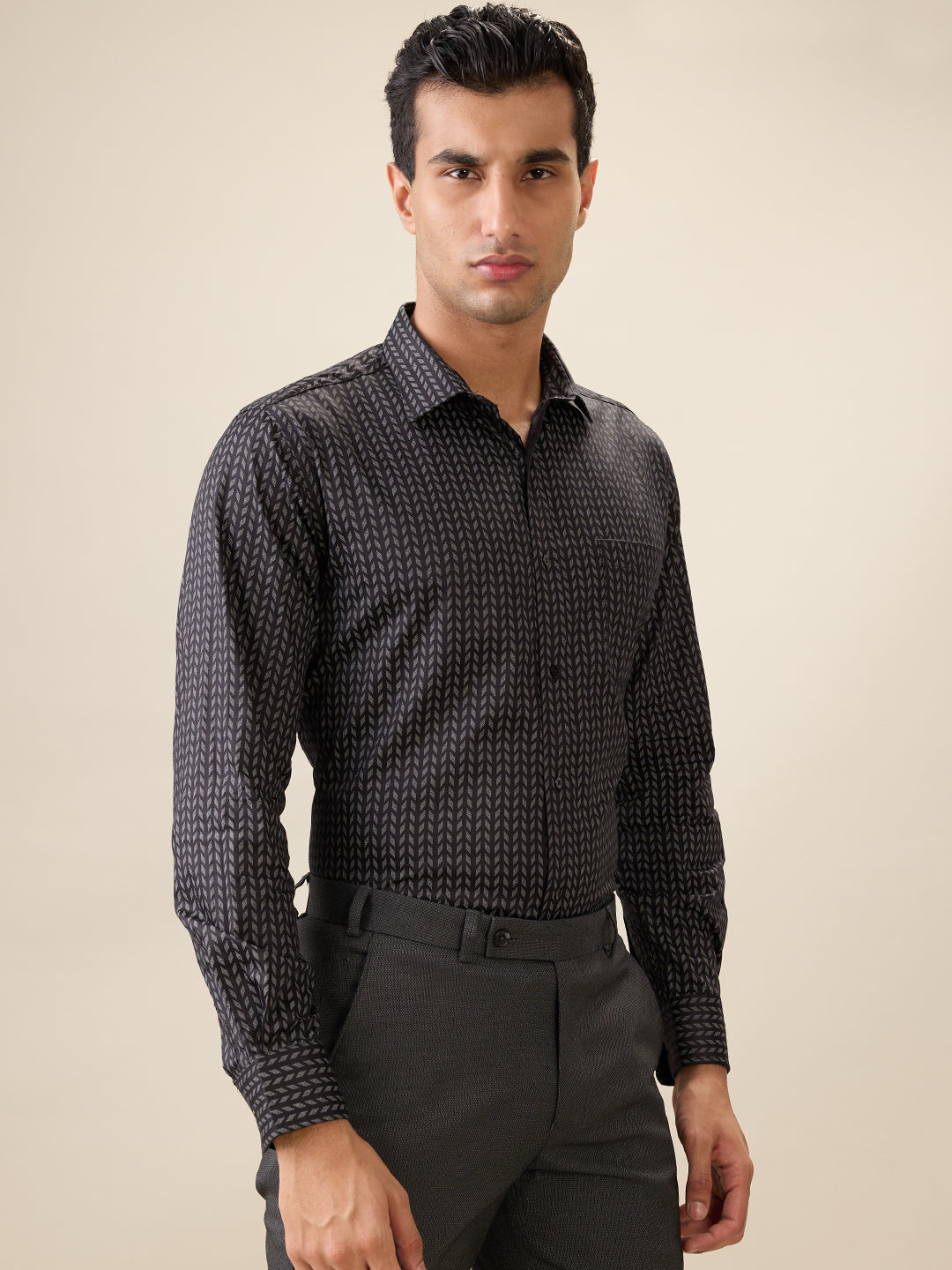 Park Avenue Men Black Printed Regular Fit Cotton Full Sleeve Ainsley Collar Formal Shirt