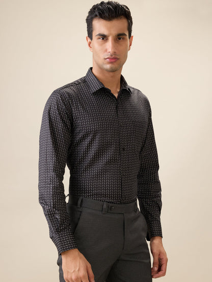 Park Avenue Men Black Printed Regular Fit Cotton Full Sleeve Ainsley Collar Formal Shirt