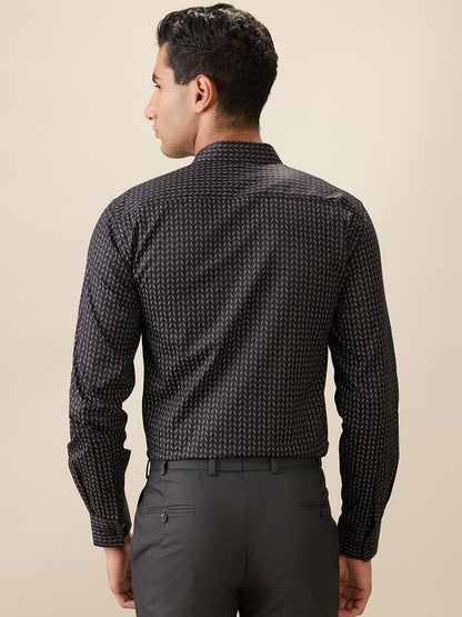Park Avenue Men Black Printed Regular Fit Cotton Full Sleeve Ainsley Collar Formal Shirt