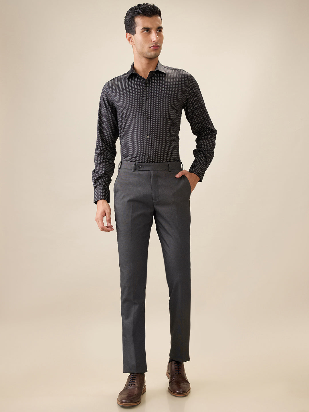 Park Avenue Men Black Printed Regular Fit Cotton Full Sleeve Ainsley Collar Formal Shirt